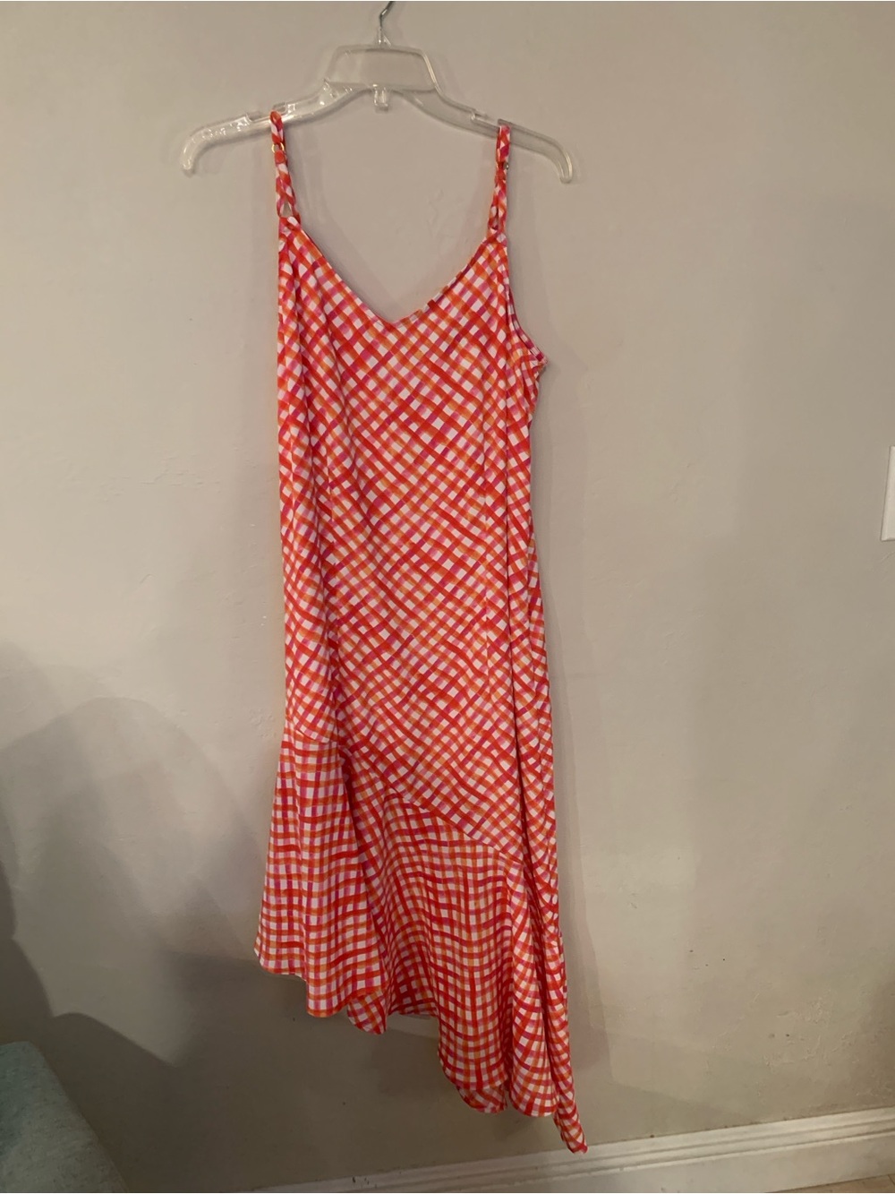 Tommy Bahama Orange Rosy Pink Gingham Symmetrical Dress NWT M ret $145 UPF 50